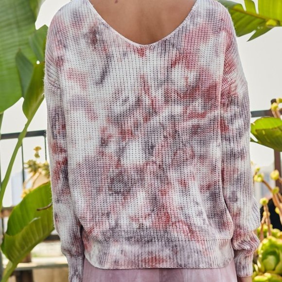 Cranberry Wine Tie Dye Twist V Reversible Sweater - Picture 13 of 14